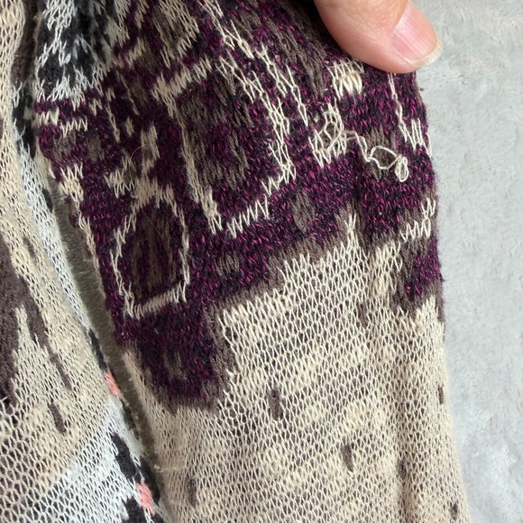 Indie Boho Free People Hooded Duster Cardigan Burgundy Knit Star Long Sweater S - Picture 8 of 8